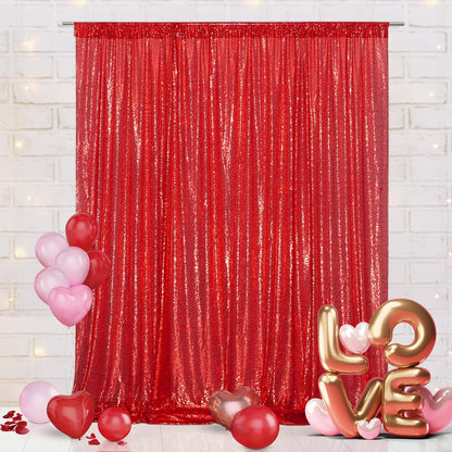 Eternal Beauty Red Sequin Backdrop, 6x8 Ft Glitter Background Curtains for Christmas Shimmer Photography Party Wedding Birthday Back Drop Decor