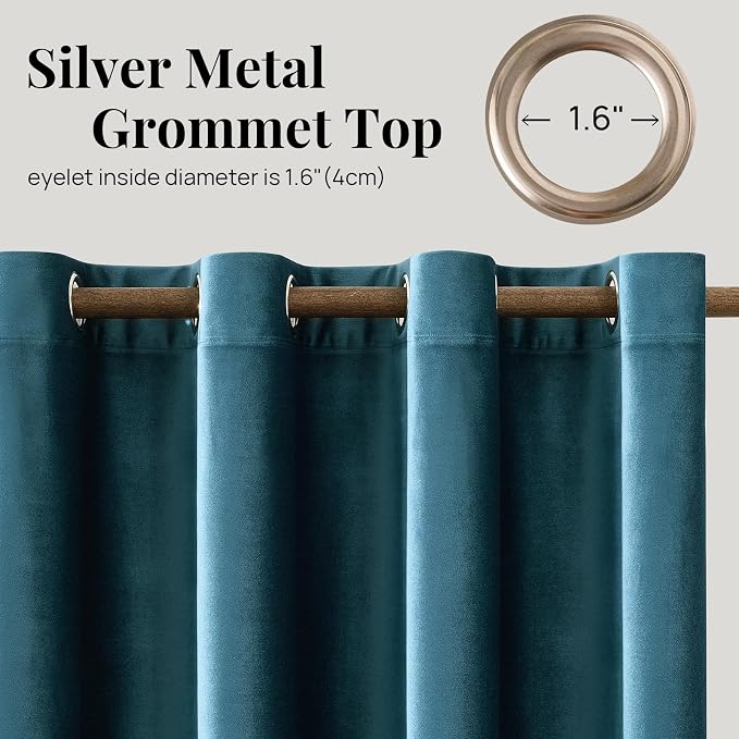 Velvet Peacock Blue Blackout Curtains 120 inch Length - Image 6