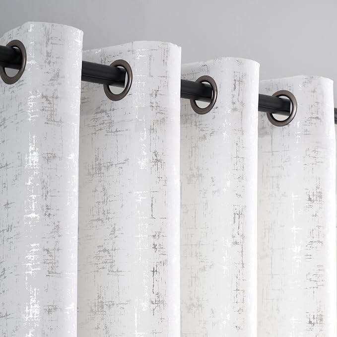 Taisier Home Silver Foil Print Linen Textured Curtains Geometric Dots Pattern by TaisierHome