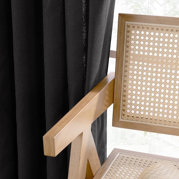 YoungsTex Black Curtains 63 Inch Length 2 Panels, Linen Semi Sheer Drapes - Image 7