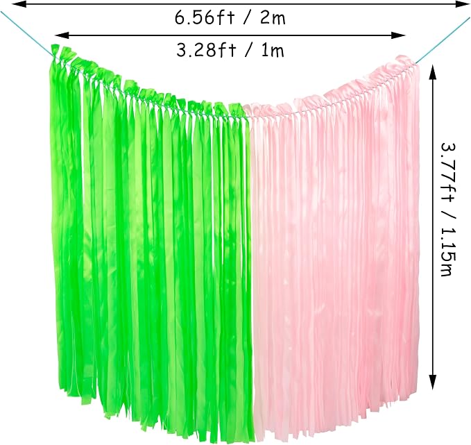 Pink and Green Ribbon Curtain Backdrop, Pre-Strung 6.56×3.77ft Hanging Ribbon - Image 3