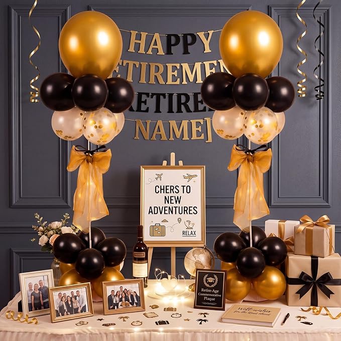 Hollowfly 2 Sets Retirement Party Decorations Black and Gold Balloon Stands - Image 5