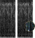 2 Pack 3.2ft x 8.2ft Black Tinsel Foil Fringe Curtain, Sparkle Metallic Foil by welcomePIGETALE