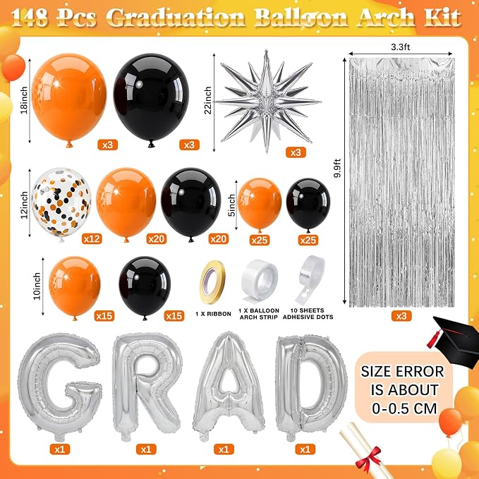 Capoda 148 Pcs Orange and Black Balloon Garland Arch Kit Spooky Party - Image 2