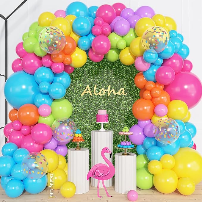 157Pcs Tropical Summer Balloons Arch Garland Kit Different Size | Hot Pink Blue - Image 2