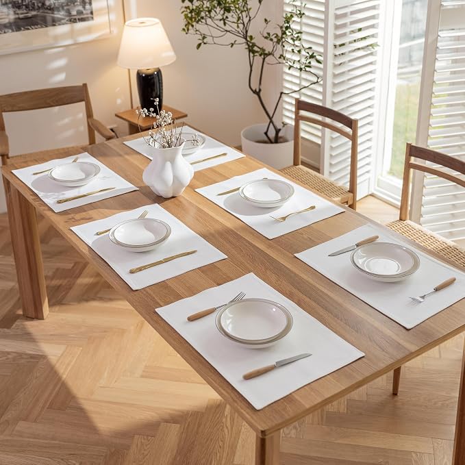 Demetex White Place Mats Set of 8 Washable Linen Placemats Heat Resistant - Image 7