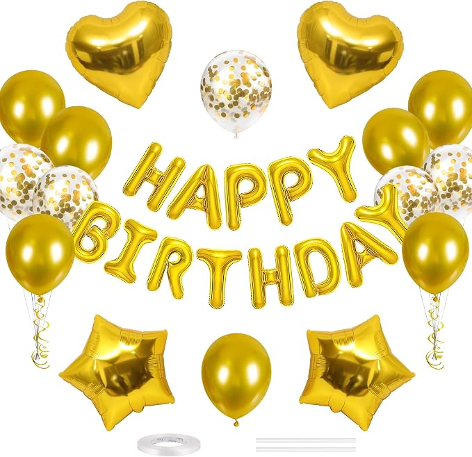 CANREVEL Happy Birthday Banner Decoration + 30pcs Star Balloons, by CANREVEL