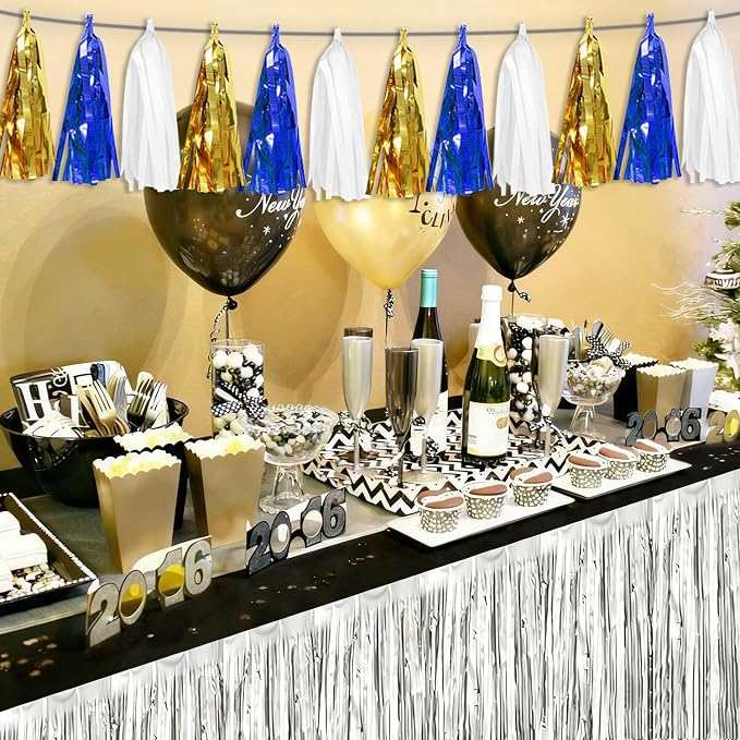 3 Pack Navy-Blue White and Gold Tassel Banner Garland Metallic Foil Fringe - Image 5