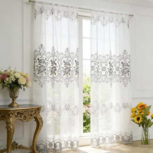 1 Panel Transparent Floral Embroidered Sheer Curtain - Image 2