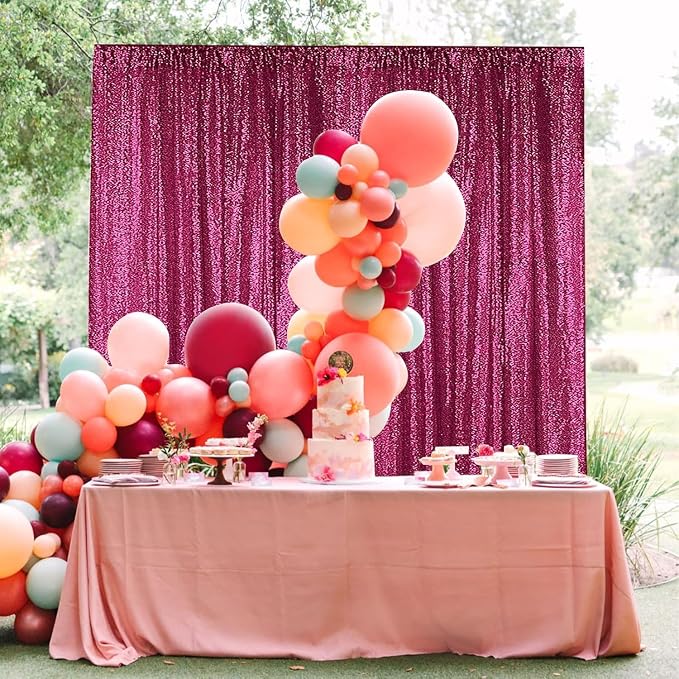 Sugargirl Fuchsia Sequin Backdrop Curtain 4FTx8FT Glitter Fuchsia Background - Image 3
