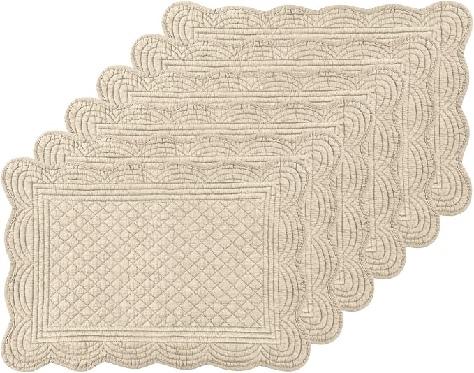 6 PC Quilted Placemats, 100% Cotton Fabric Washable Cloth Table Mats by MINUPWELLHome
