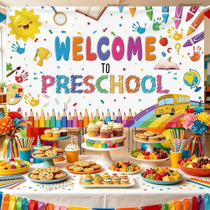 MEHOFOND Welcome to Preschool Banner Colorful Back to School Kids Classroom - Image 3