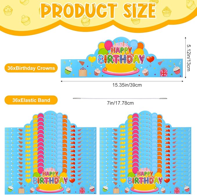 Yunsailing 36 Pcs Happy Birthday Crowns - Image 2