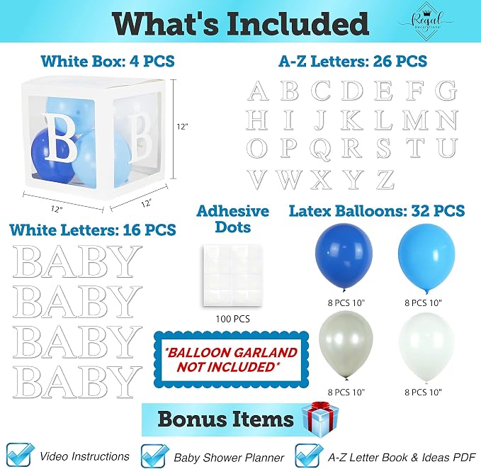 82PCS Baby Shower Decorations for Boy – Blue White Gray Balloon Box Set - Image 3