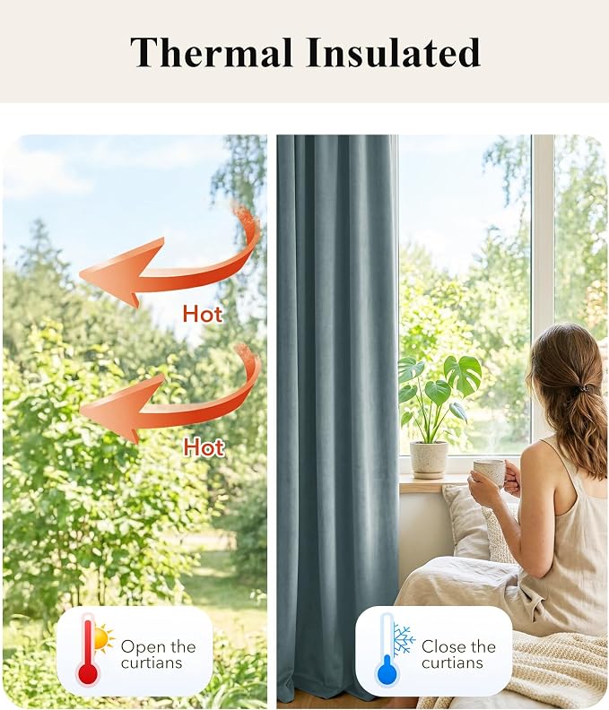 Dark Slate Velvet Curtains for Living Room, W52 x L96 inches, Back Tab Window - Image 6