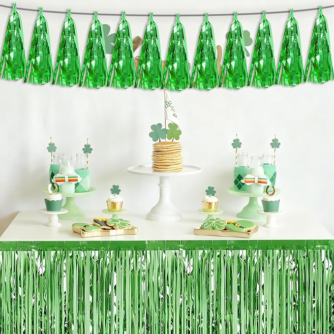 3P Green Tassel Banner Garland Metallic Foil Fringe Banner Tinsel Tassels - Image 5
