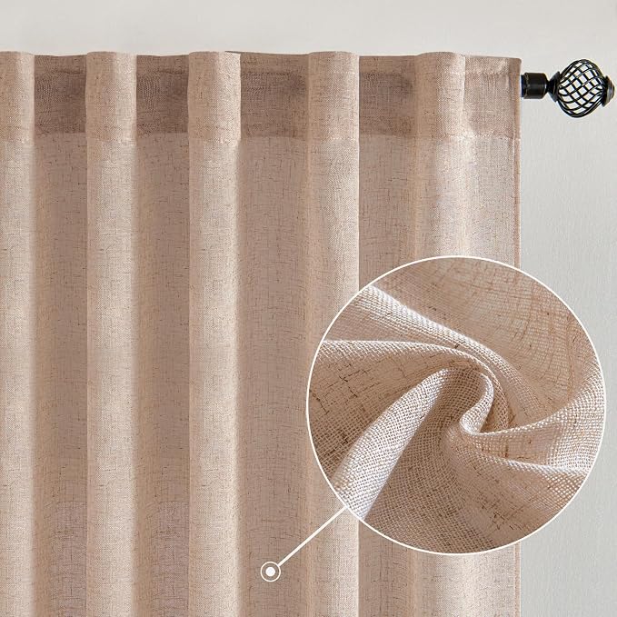 MIULEE Natural Beige Linen Curtains 52x72 Inch Long - Image 2