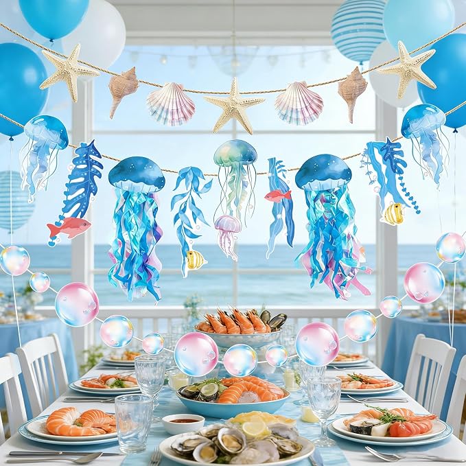 SUNBEAUTY Starfish Seashell Banner Under The Sea Party Decoration Jellyfish - Image 7