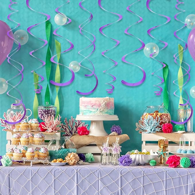 24 PCS Purple Hanging Swirl, Sparkle Ceiling Hanging Decorations, Plastic - Image 6