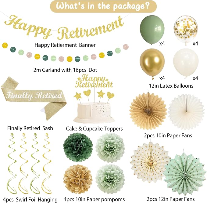 Vlipoeasn Green Gold Retirement Decorations - Image 2