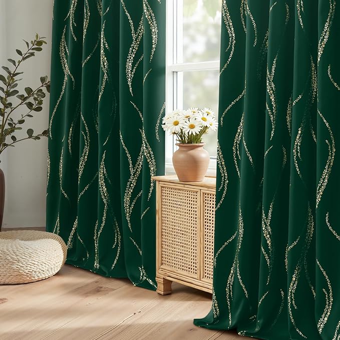 Yakamok Emerald Green Curtains for Livingroom Foil Print W52 x L63-inch | - Image 9