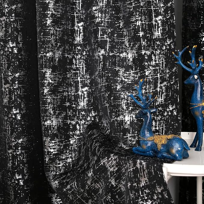 Taisier Home Silver Foil Print Linen Textured Curtains Geometric Dots Pattern - Image 3