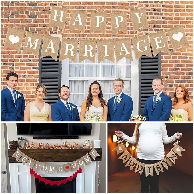 15pcs Burlap Banner Handwriting Banner Kit-Include Letters and heart Stencil - Image 6
