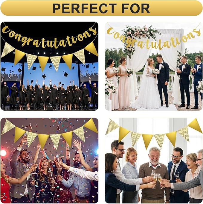 2pcs Congratulations Banner, Ymapinc Gold Congratulations Decorations - Image 5