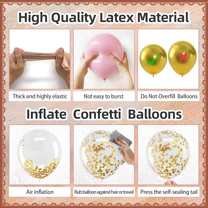 135pcs Chrome Gold Rose Gold White and Confitti Balloons Different Sizes 18" - Image 3