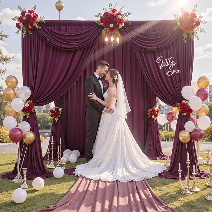 10 ft x 10 ft Wrinkle Free Maroon Backdrop Curtain - Image 8