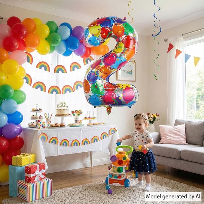 Rainbow Number 2 Balloon 40 Inch, Colorful Mylar Helium Balloons - Image 6