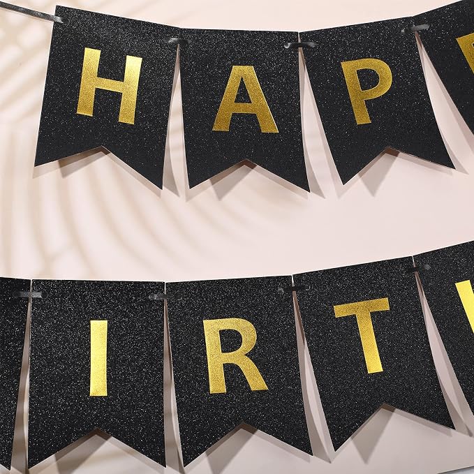 Clabby Glitter Black Happy Birthday Banner - Image 3
