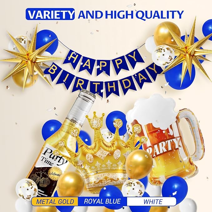 ELTNEGSA 121pcs Royal Blue and Gold Birthday Party Decorations | 16th, 60th - Image 5
