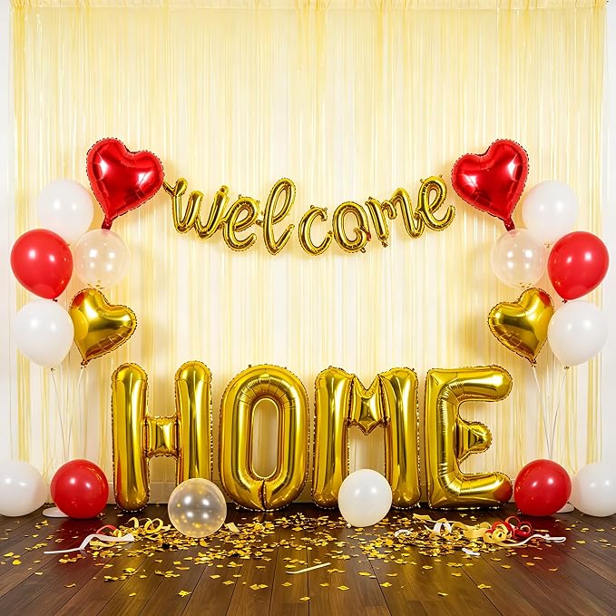 TONIFUL 2 Size Gold WELCOME HOME Foil Balloons Banner Letter Decorations | - Image 6