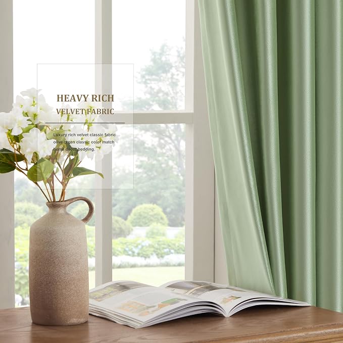 BULBUL Velvet Sage Green Blackout Curtains 120 inch Long - Image 4