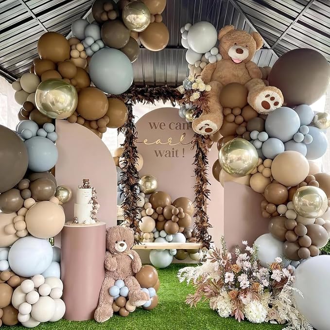 PartyWoo Balloons3309 | Dark Sand Beige Neutral Boho Fall Gold Confetti Balloons - Image 5