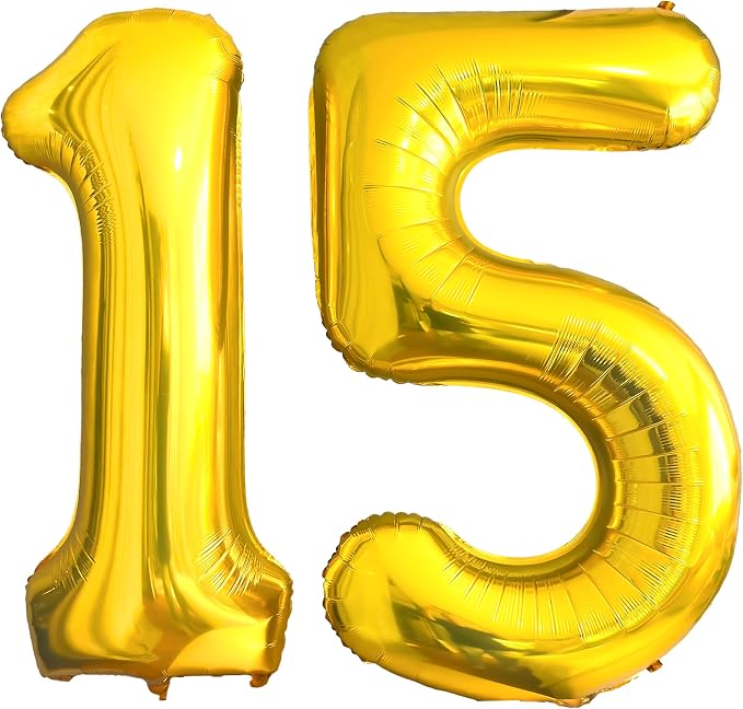 FIROMI 15 Number Balloons Gold Big Foil Mylar 51 Balloon Numbers 40-inch | by Firomi