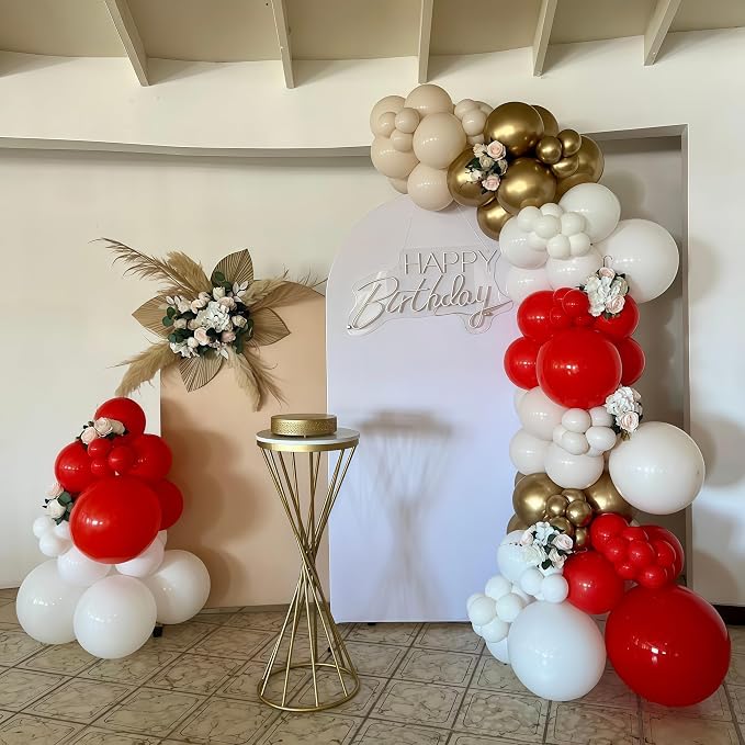 Red and White Balloons Set, 12 Inch Sand White Red and Gold Balloon, Metallic - Image 4