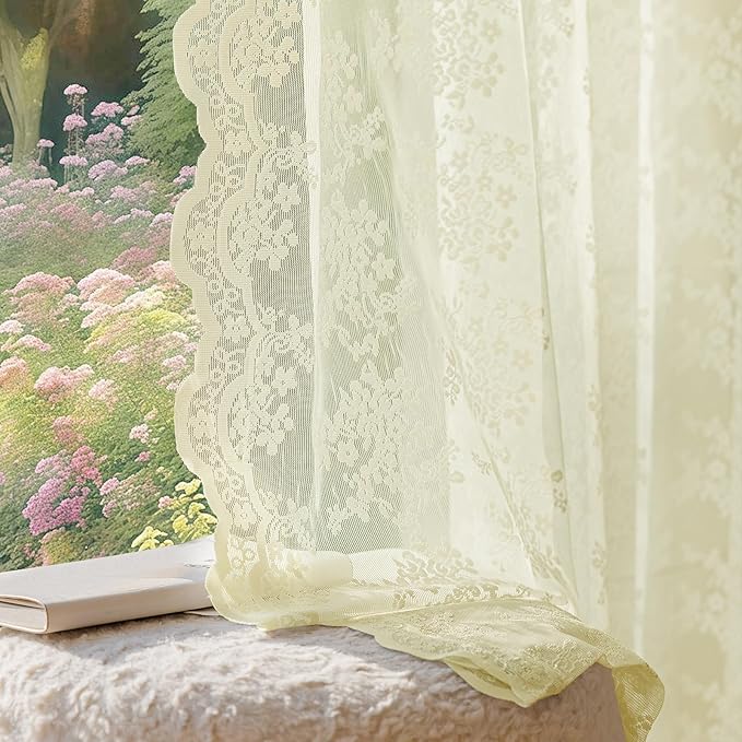 Anmao Vintage Lace Curtains 102 Inches Long 2 Panels Set, Romantic Elegant by Anmao