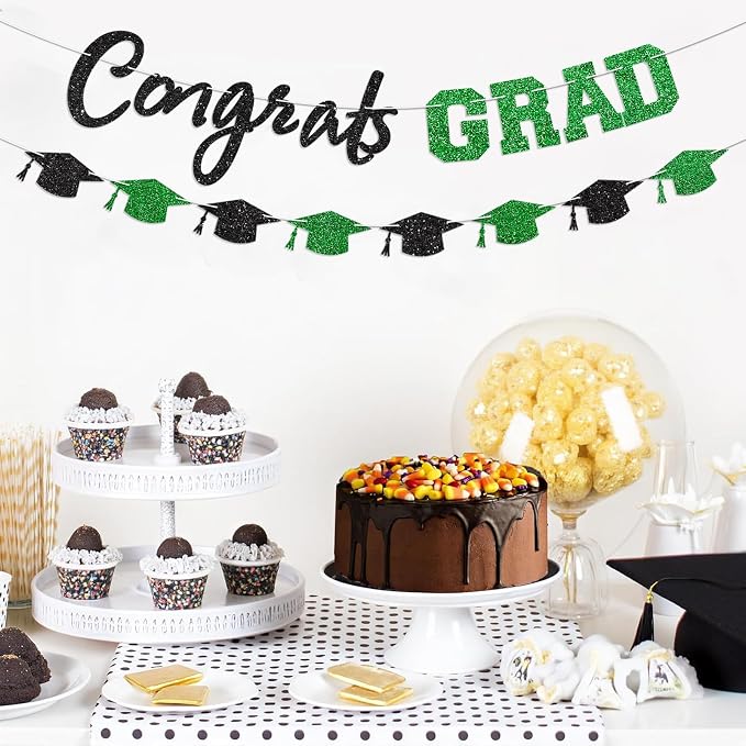 Prestrung Congrats Grad Banner Green and Black Graduation Banner - Image 6