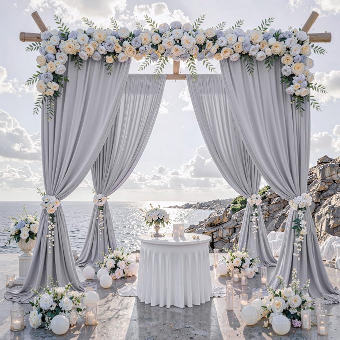 20 ft x 10 ft Wrinkle Free Silver Backdrop Curtain - Image 2