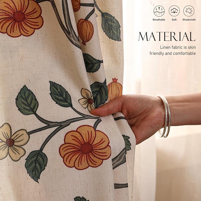 Designer Elegant Linen Printed Curtains, 2 Panels, Floral Pattern Draps - Image 3