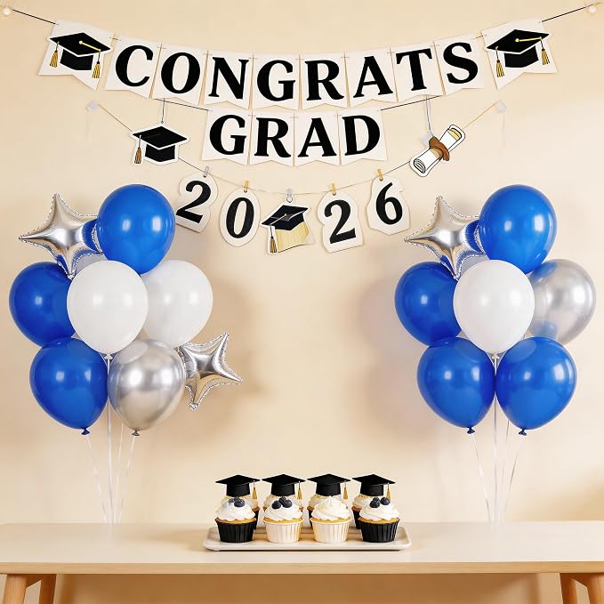 Royal Blue and Silver Balloons for Graduation Party Decorations, 12In Dark Navy - Image 7