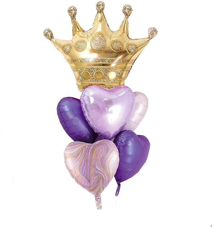 Purple Balloons Birthday Decorations，Gold Crown Princess Foil Balloons Set by DDywarm