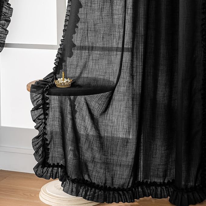 TERLYTEX Black Linen Curtains 96 Inches Long 2 Panels, 58 x 96 Inch, Farmhouse - Image 4