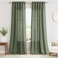Olive Green Boho Curtains for Bedroom Back Tab Rod Pocket Semi Sheer Linen by Nanspring
