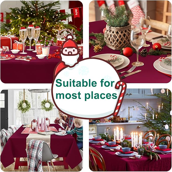 Hiasan Burgundy Tablecloth for Rectangle Tables - Waterproof and Spillproof Washable Fabric Table Cloth for Dining Room Kitchen Party, 60 x 102 Inch