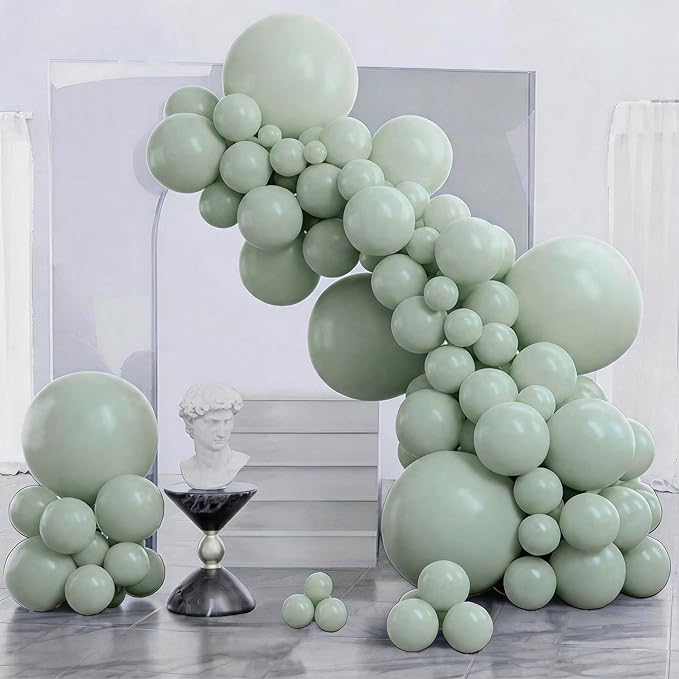 PartyWoo Dusty Green Balloons 140pcs Sage Olive Eucalyptus Green Boho Color | by PartyWoo