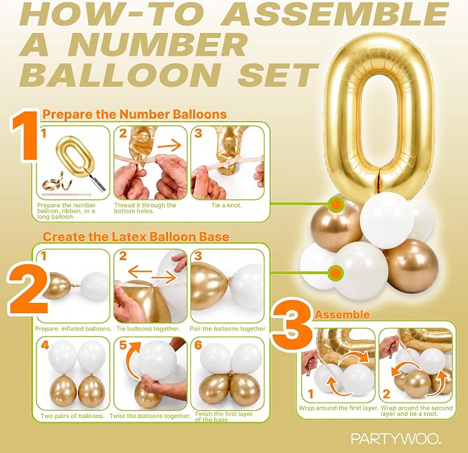 PartyWoo Number Balloons 40 Inch Gold Number 40 Kit 33pcs - Image 7