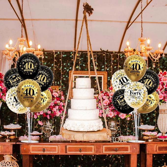 TONIFUL 4 Set Black Gold 40 Printed Balloon Stands - Image 5